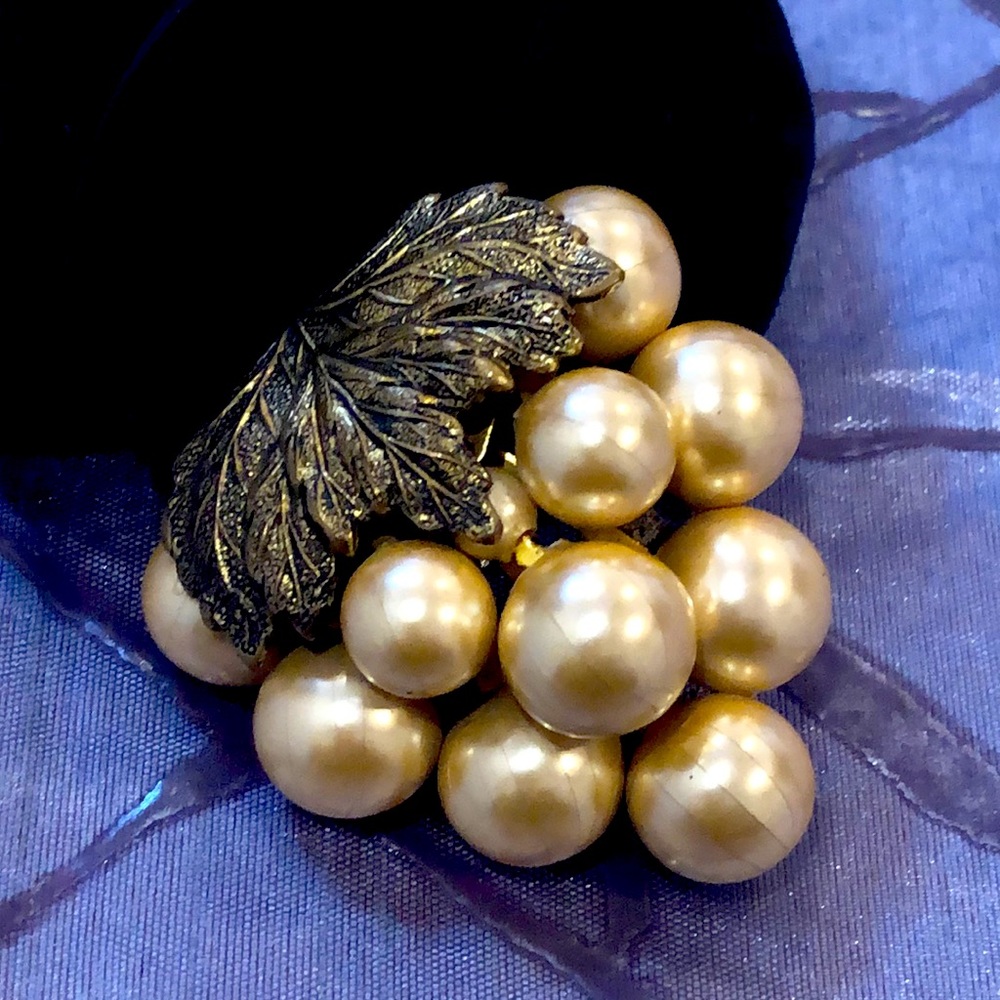 Beautiful Scarf Brooch Faux Pearls and Brass